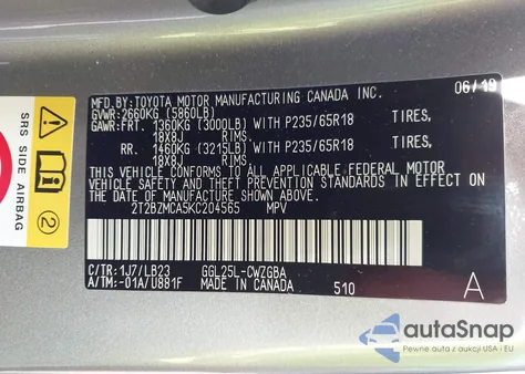 2019 Lexus Rx 350 из США, поврежденный, VIN 2T2BZMCA5KC204565